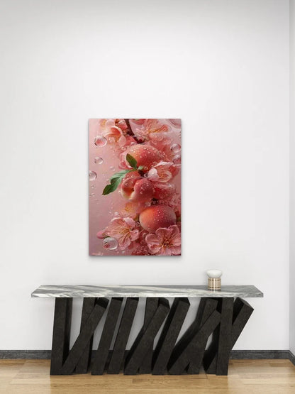 Vibrant Peach Blossom & Juicy Peaches Metal Print Ready to Hang