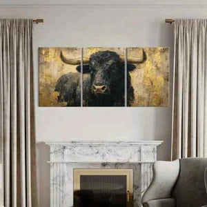 3pcs Artistic Bull Portrait Abstract Painting Metal Print Ready to Hang Art