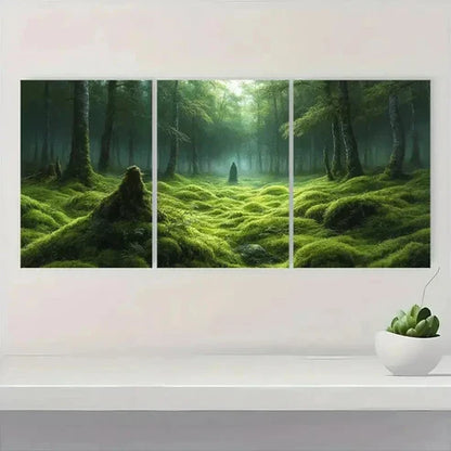 3pcs Lush Greenery and Misty Atmosphere Wall Art Canvas Unframed - High Quality Print 100% Australian Made Wall Canvas