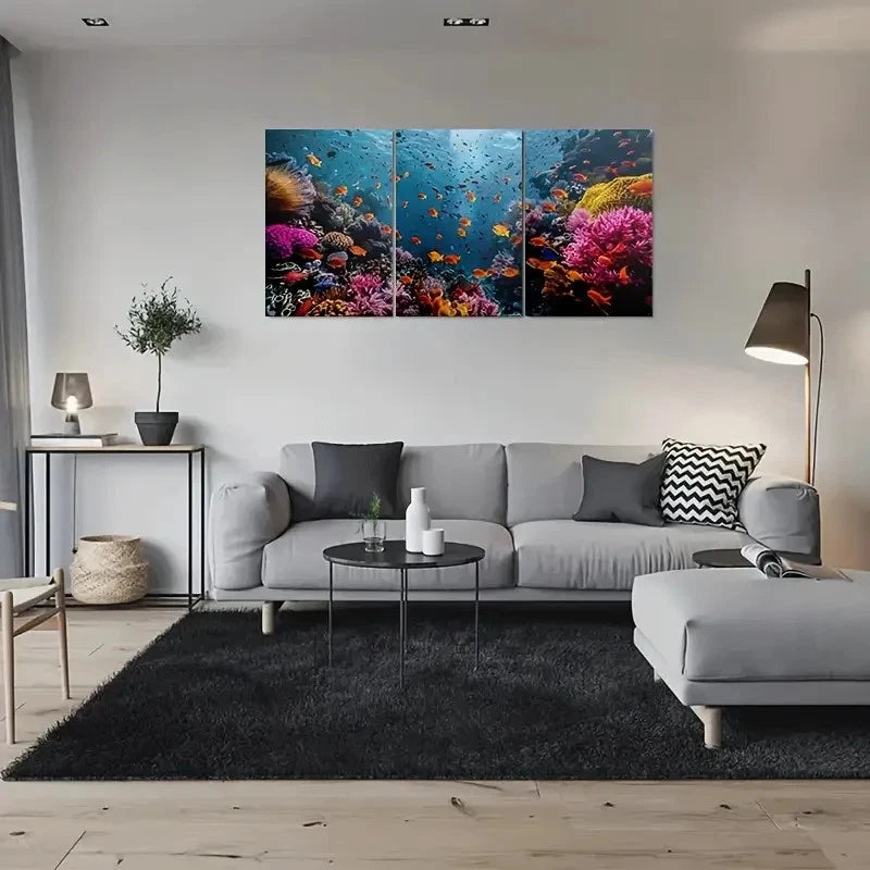 3pcs Underwater Paradise Coral Reef Metal Print Ready to Hang Art