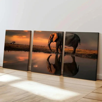 3pcs African Elephant at the Sunset Wall Art Set Canvas Framed 40x60cm - High Quality Print 100% Australian Made Wall Canvas Ready to Hang