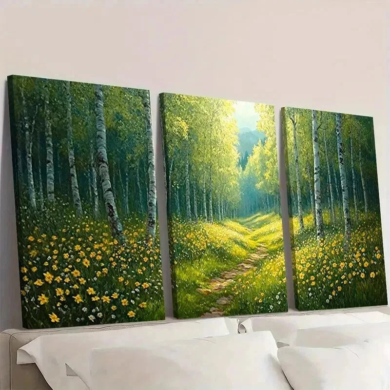 3pcs Serene Forest & Wildflower Scenery Wall Art Set Canvas Framed 40x60cm - High Quality Print 100% Australian Made Wall Canvas Ready to Hang