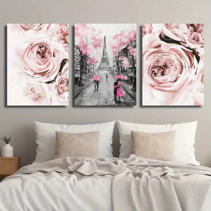 3pcs Pink Romantic Lover Umbrella Perfect Wall Art Set Canvas Framed 40x60cm - High Quality Print 100% Australian Made Wall Canvas Ready to Hang