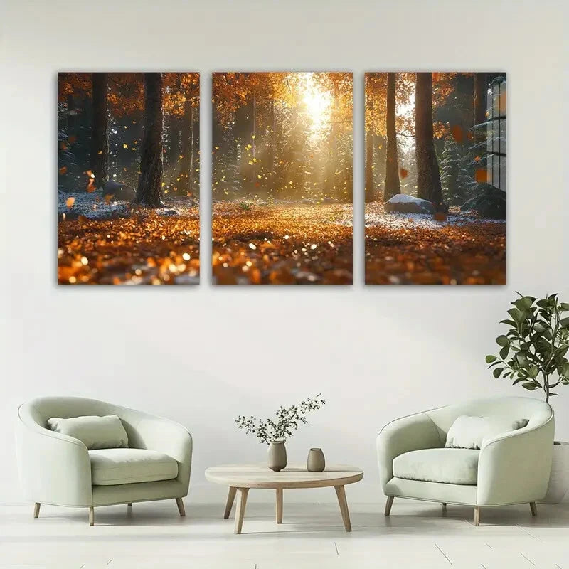 3pcs Sunset Forest Stunning Autumn Metal Print Ready to Hang Art
