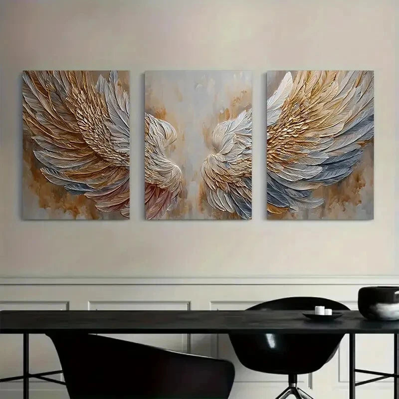 3pcs Abstract Beautiful Angel Wings Metal Print Ready to Hang Art