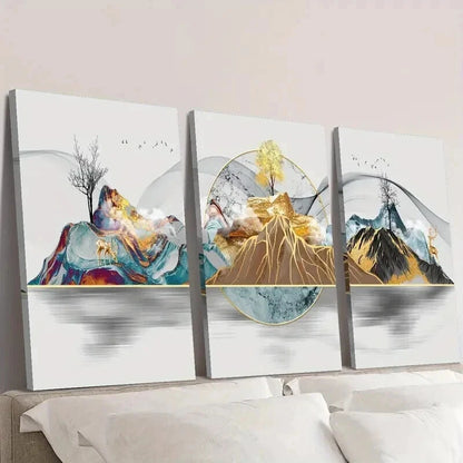 3pcs Featuring Elk Money Tree And Mountains Wall Art Set Canvas Framed 40x60cm - High Quality Print 100% Australian Made Wall Canvas Ready to Hang
