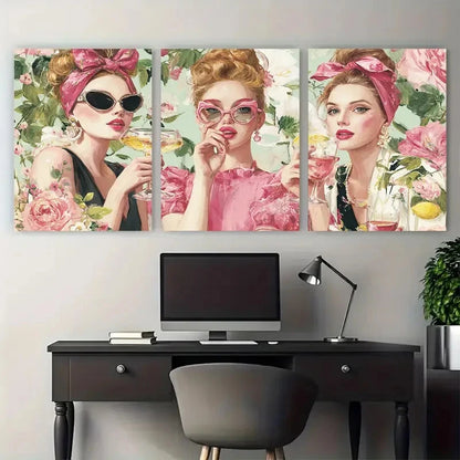 3pcs Champagne Coquette Preppy Décor Perfect   Wall Art Set Canvas Framed 60x90cm - High Quality Print 100% Australian Made Wall Canvas Ready to Hang