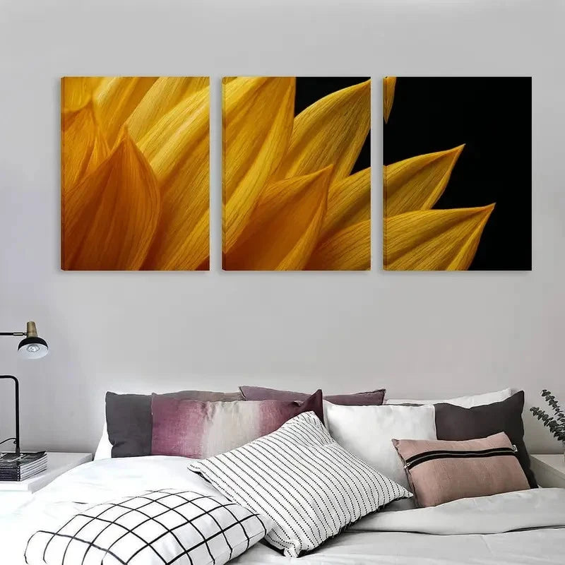 3pcs Golden Sunflower Petals Against Dark Sky  Wall Art Set Canvas Framed 60x90cm - High Quality Print 100% Australian Made Wall Canvas Ready to Hang