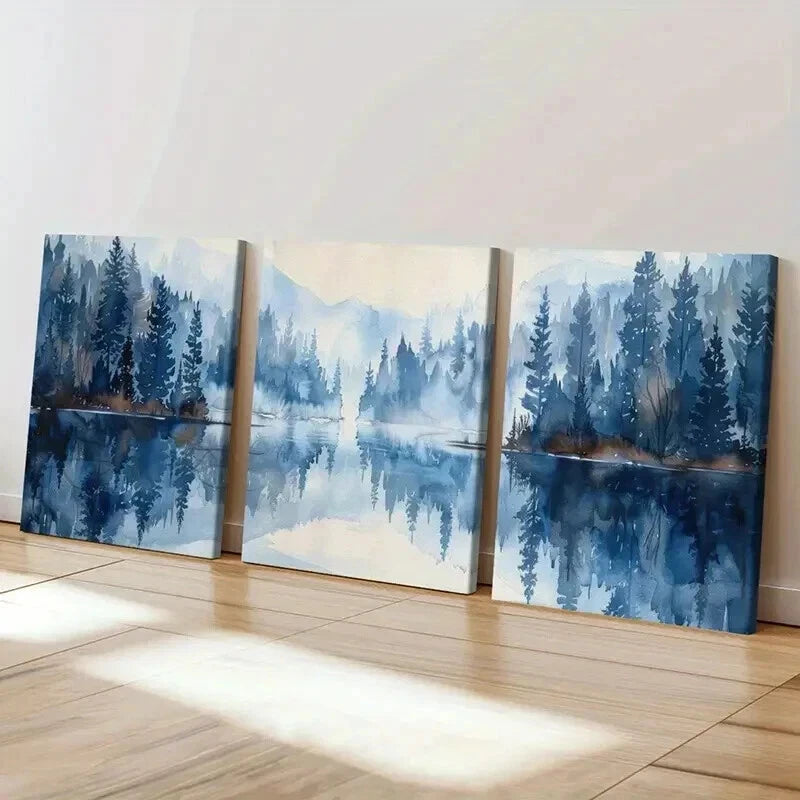 3pcs Serene Forest and Mountain Scenery Wall Art Set Canvas Framed 40x60cm - High Quality Print 100% Australian Made Wall Canvas Ready to Hang
