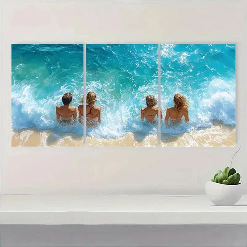 3pcs Ocean Beach Watercolor Wall Art Canvas Unframed - High Quality Print 100% Australian Made Wall Canvas