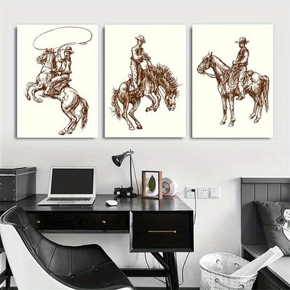 3pcs Faux Denim Texture Horse Riding Metal Print Ready to Hang Art - Bella Home Decor