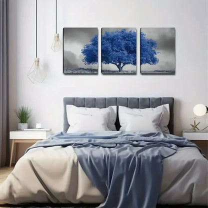 3pcs Blue Tree Surreal Vibrant Metal Print Ready to Hang Art