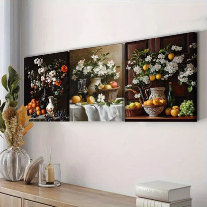 3pcs Fruit, Flowers, And A Jug Floral Wall Art Set Canvas Framed 60x90cm - High Quality Print 100% Australian Made Wall Canvas Ready to Hang