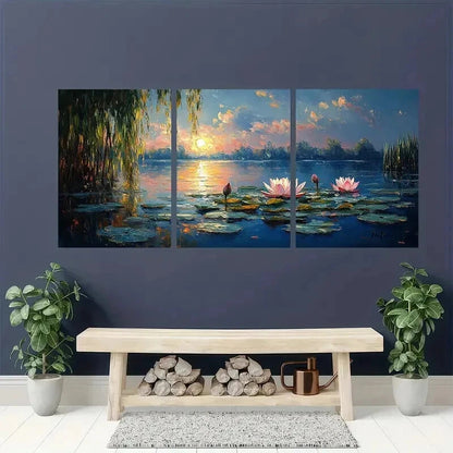 3pcs Abstract Monet Sleeping for Lotus Pond Wall Art Set Canvas Framed 40x60cm - High Quality Print 100% Australian Made Wall Canvas Ready to Hang