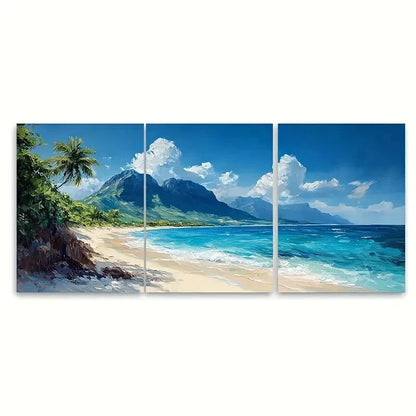 3pcs Caribbean Beach Landscape EW  Wall Art Set Canvas Framed 50x70cm - High Quality Print 100% Australian Made Wall Canvas Ready to Hang
