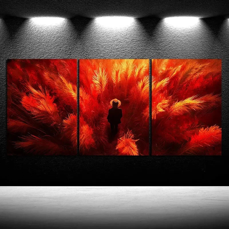 3pcs Person Wearing a Straw Hat Sitting On Grass Metal Print Ready to Hang Art