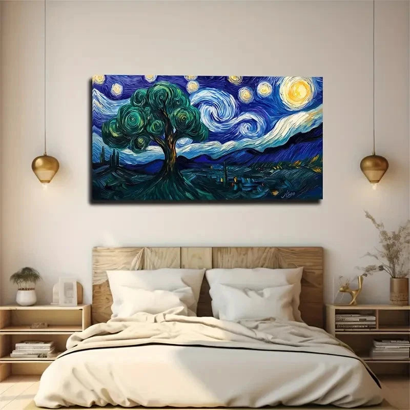 Van Gogh Style Painting Trees Wall Art Canvas Office Home Room Framed 120x60cm