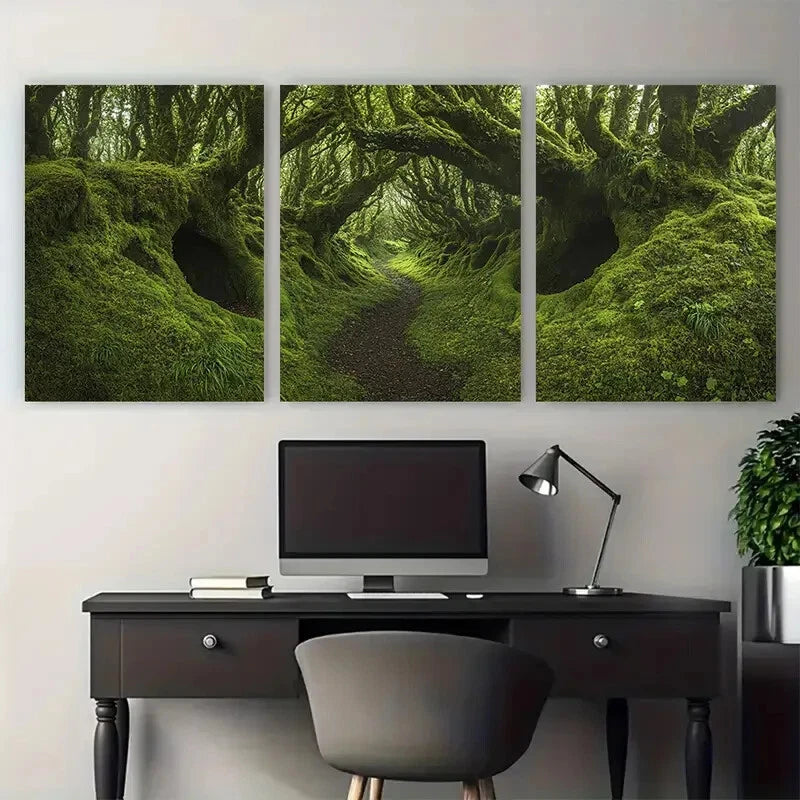 3pcs Green Botanic Mystical Nature Forest Metal Print Ready to Hang Art