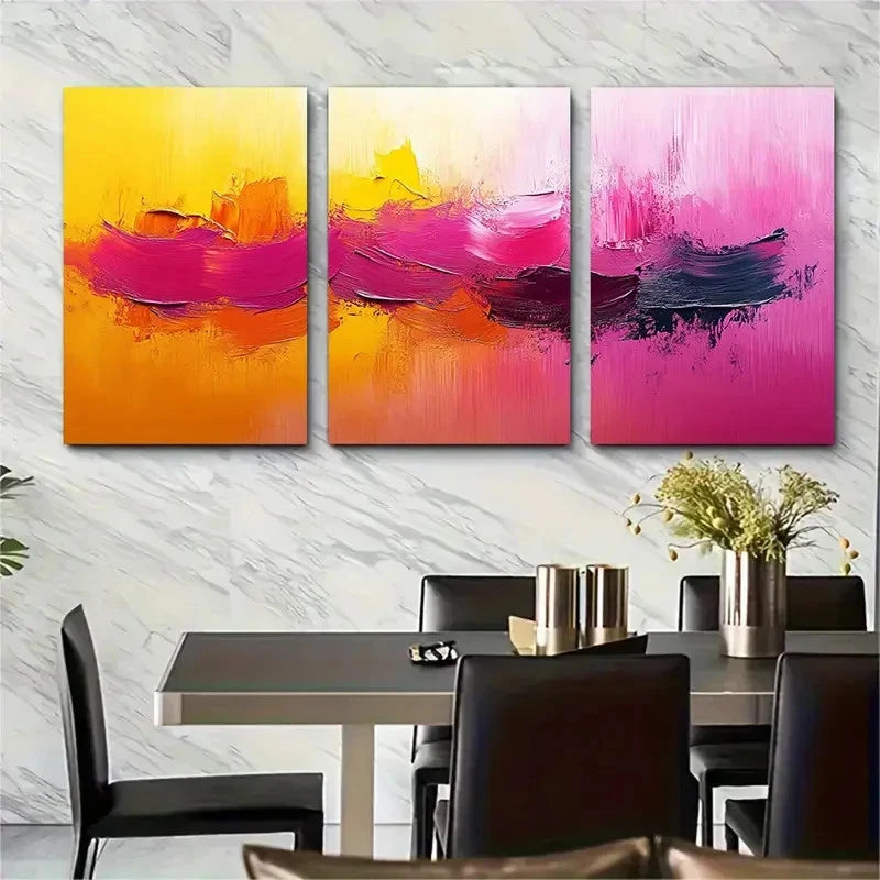 3pcs Abstract Brush Stroke Pink Yellow Perfect Wall Art Set Canvas Framed 40x60cm - High Quality Print 100% Australian Made Wall Canvas Ready to Hang