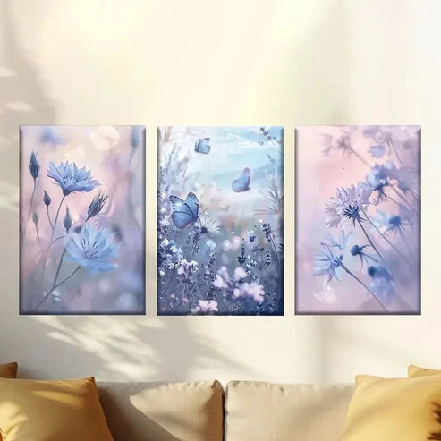 3pcs Blue dandelion lavender butterfly Wall Art Set Canvas Unframed - High Quality Print 100% Australian Made Wall Canvas