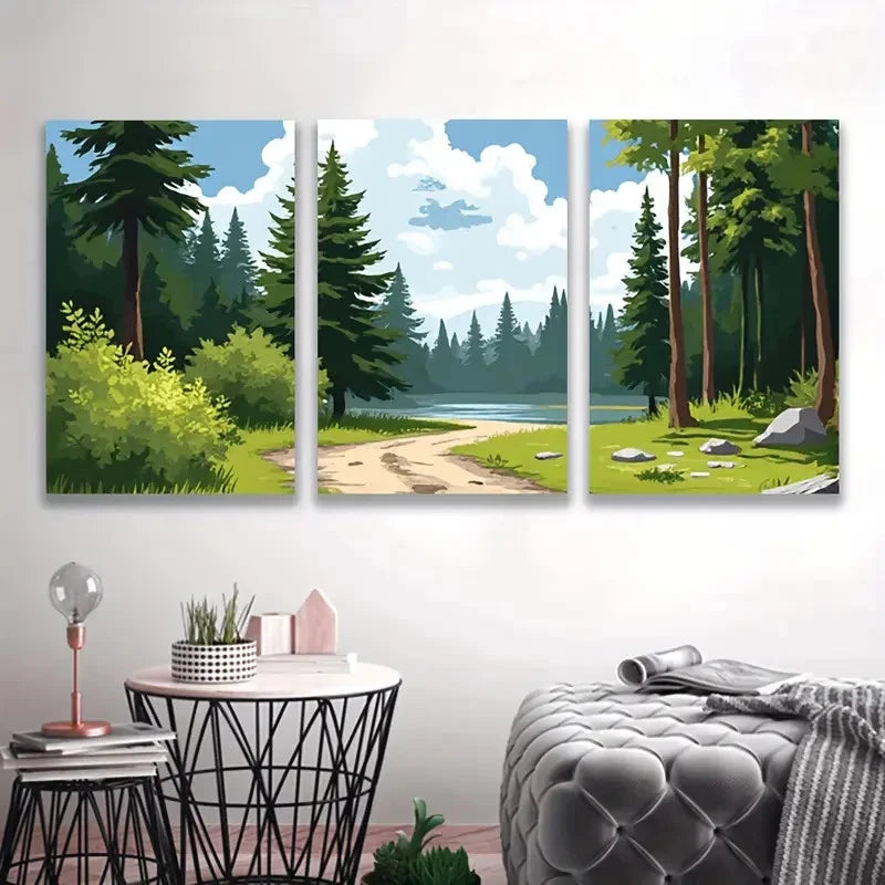 3pcs Dirt Road in the Woods I Wall Art Set Canvas Framed 40x60cm - High Quality Print 100% Australian Made Wall Canvas Ready to Hang