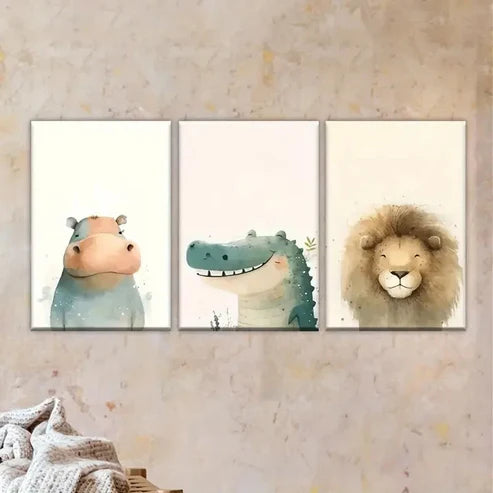 3pcs Animals (Hippo, Crocodile, Lion) Canvas Art S Wall Art Set Canvas Unframed - High Quality Print 100% Australian Made Wall Canvas - Bella Home Decor