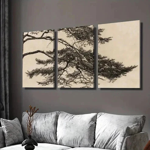 3pcs Chinese Zen Pine Trees Decoration  Wall Art Set Canvas Unframed - High Quality Print 100% Australian Made Wall Canvas