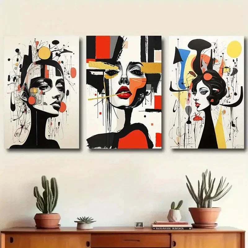 3pcs Bold Geometric Design  Wall Art Set Canvas Framed 40x60cm - High Quality Print 100% Australian Made Wall Canvas Ready to Hang