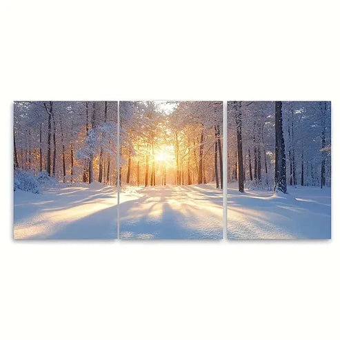 3pcs Sunlit Snow Covered Trees Print Wall Art Set Canvas Unframed – High Quality Print, 100% Australian Made Wall Canvas