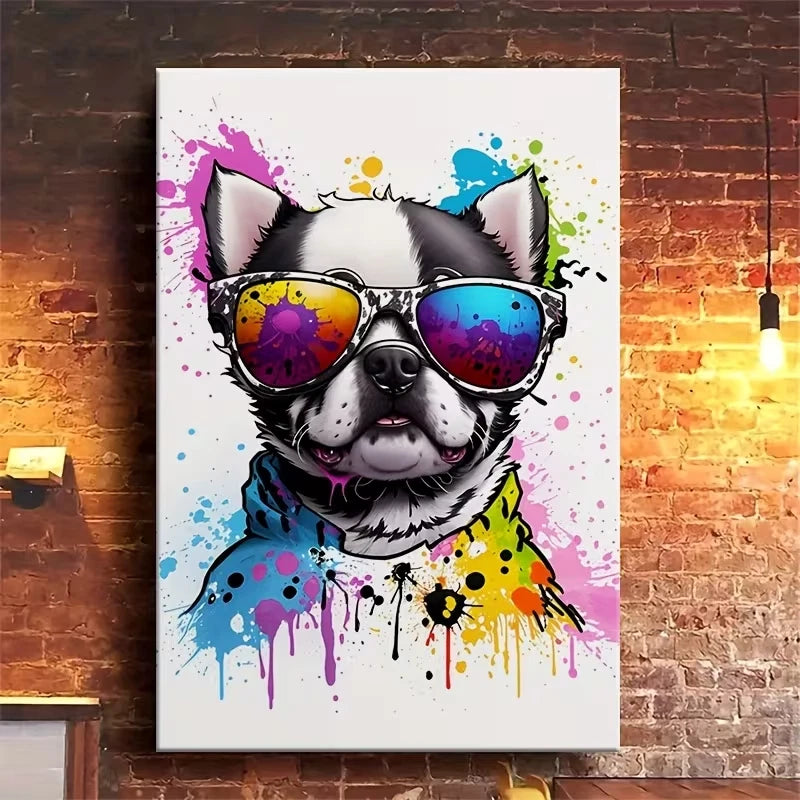 Colorful Pup with Fashion Glasses Metal Print Ready to Hang