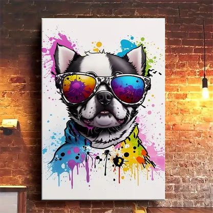 Colorful Pup with Fashion Glasses Metal Print Ready to Hang
