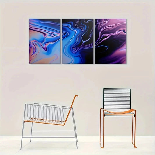 3pcs Abstract Fluid Colorful Blue Purple Metal Print Ready to Hang Art