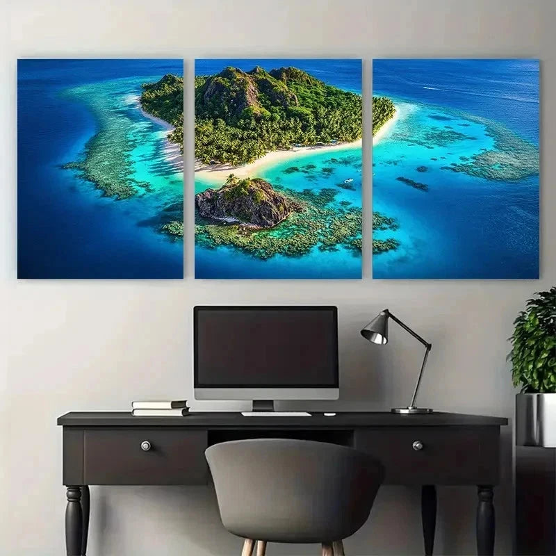 3pcs Fiji South Pacific Island Turquoise Perfect Wall Art Set Canvas Framed 40x60cm - High Quality Print 100% Australian Made Wall Canvas Ready to Hang