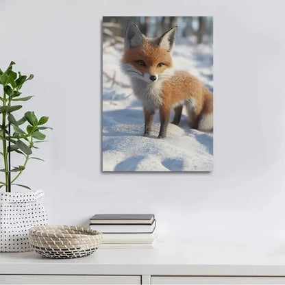 Snow Red Fox On The Snow Painting 40x60cm Metal Print Ready to Hang