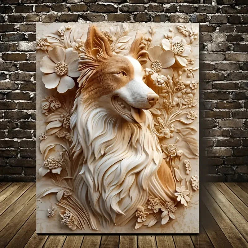 Featuring a Merle Rough Collie Surrounded Painting 40x60cm Metal Print Ready to Hang