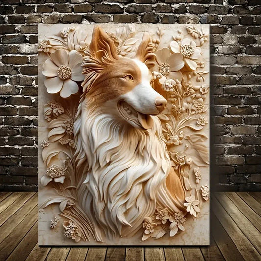 Featuring a Merle Rough Collie Surrounded Painting 40x60cm Metal Print Ready to Hang