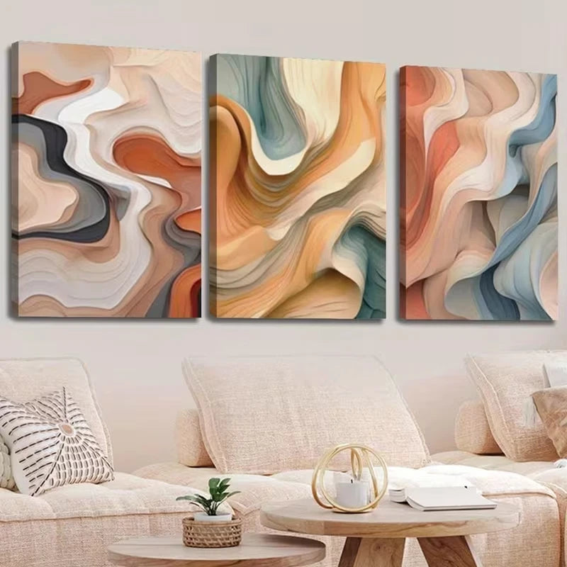 3pcs Abstract Colorful Wavy Lines Wall Art Set Canvas Framed 40x60cm – High Quality Print, 100% Australian Made, Ready to Hang