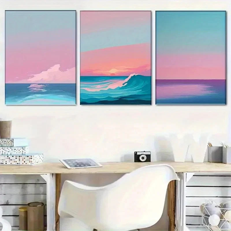 3pcs Seaside Warm Wave Style Hanging Prints Metal Print Ready to Hang Art
