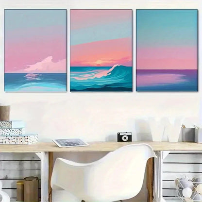 3pcs Seaside Warm Wave Style Hanging Prints Metal Print Ready to Hang Art
