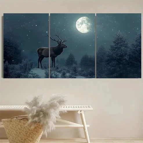 3pcs Serene Winter Forest Scene with Stag Wall Art Set Canvas Unframed – High Quality Print, 100% Australian Made Wall Canvas