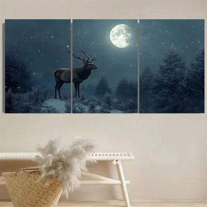 3pcs Serene Winter Forest Scene with Stag Wall Art Set Canvas Unframed – High Quality Print, 100% Australian Made Wall Canvas