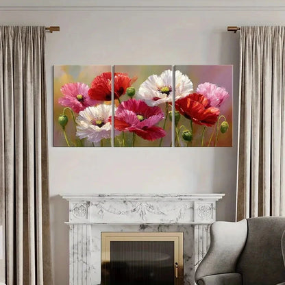 3pcs Floral Vibrant Colors Abstract Design Metal Print Ready to Hang Art