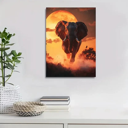 Cyberpunk Elephant Sunset Scene Vibrant Painting 40x60cm Metal Print Ready to Hang