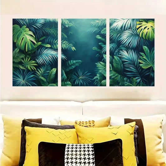 3pcs Botanical Jungle Rainforest Wall Art Set Canvas Framed 40x60cm - High Quality Print 100% Australian Made Wall Canvas Ready to Hang