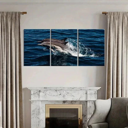 3pcs Dolphins Jumping Out Of The Sea Marine Life Wall Art Canvas Unframed - High Quality Print 100% Australian Made Wall Canvas