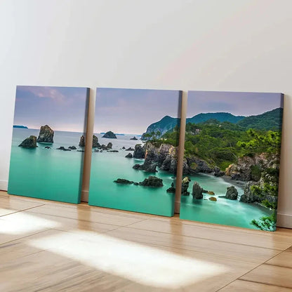 3pcs Tropical Beach Landscape with Rocks & Trees Wall Art Set Canvas Framed 40x60cm - High Quality Print 100% Australian Made Wall Canvas Ready to Hang
