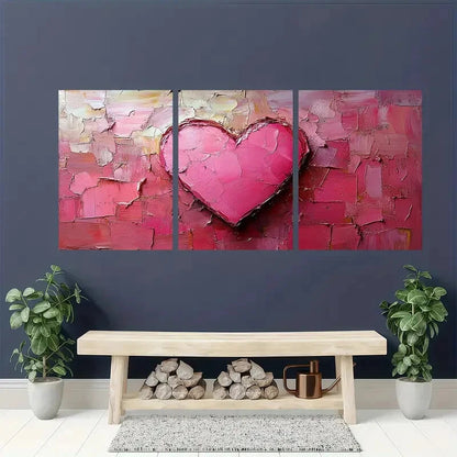 3pcs Heart Art Oil Painting Set Brushstroke Design Metal Print Ready to Hang Art