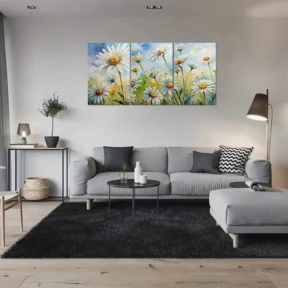 3pcs Daisy White Flower and Green Leaves Metal Print Ready to Hang Art