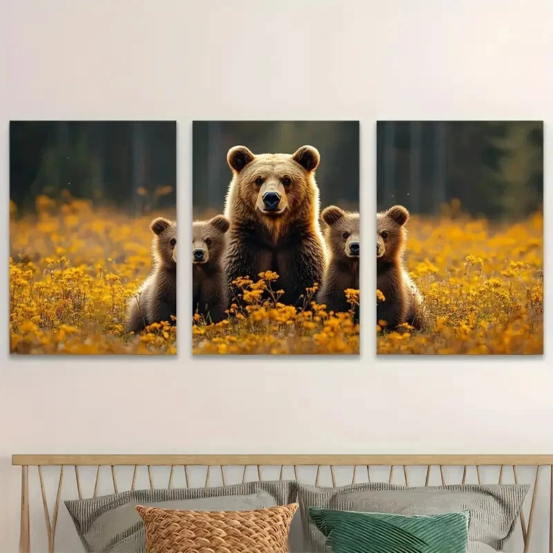3pcs Family Bear Décor Nature Animal Perfect Wall Art Set Canvas Framed 40x60cm - High Quality Print 100% Australian Made Wall Canvas Ready to Hang