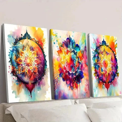 3pcs Abstract Flower Totem Design Wall Art Canvas Unframed - High Quality Print 100% Australian Made Wall Canvas